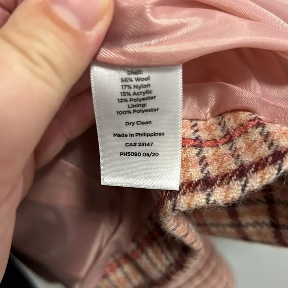 TALBOTS WOMENS PINK WOOL PLAID LONG SLEEVE SINGLE BREAST 2 BUTTON BLAZER SIZE 6 - Picture 8 of 8
